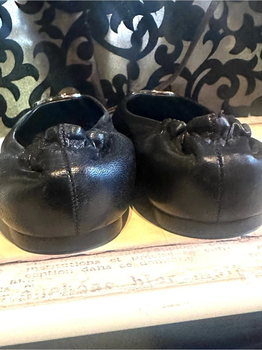 Tory Burch Black Leather Reva Logo Ballet Flats size 9